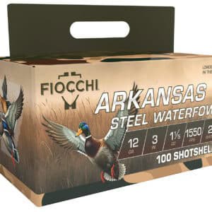 Box of Fiocchi Arkansas Steel 12ga 3" #3 steel waterfowl shotshells, 100-count