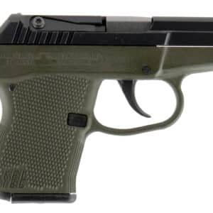 Kel-Tec P-32 .32 ACP pistol with blued slide and green aluminum frame, 2.7-inch barrel