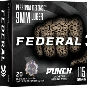 Federal Punch 9mm Luger 115 gr JHP ammunition 20-round box
