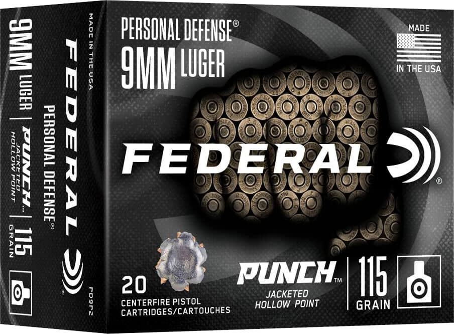 Federal Punch 9mm Luger 115 gr JHP ammunition 20-round box
