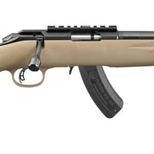 Ruger American Rimfire .22 WMR 16-inch threaded barrel FDE synthetic stock satin blued receiver