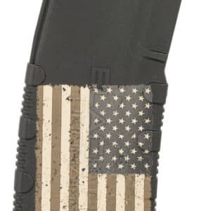Black Rain Ordnance 30-round polymer AR-15 magazine with American flag laser etch and textured grip, black finish