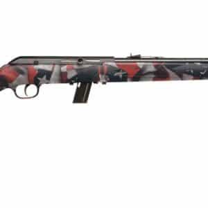 Savage 64F .22 LR rifle with American flag synthetic stock and blued barrel, right-hand