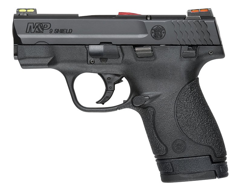 Smith & Wesson M&P9 Shield Hi-Viz 9mm 3.1in compact pistol, black polymer frame