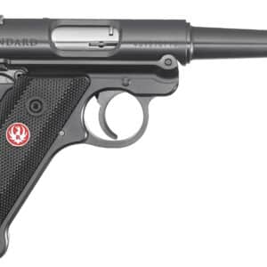 Ruger Mark IV Standard .22 LR 4.75-inch blued pistol with checkered synthetic grips