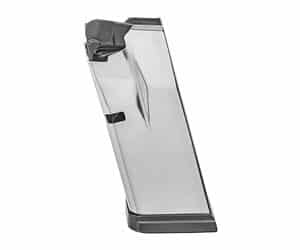 Springfield Hellcat 10-round stainless steel magazine, 9mm, numbered witness holes, black polymer follower