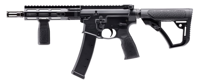 Daniel Defense PCC SBR 9mm 8.3in black with DD4 7-inch M-LOK rail, side view