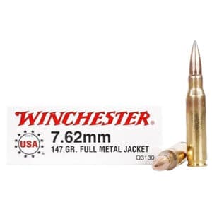 Winchester USA 7.62x51mm NATO 147 gr FMJ ammunition box - 20 per box