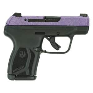 Ruger LCP 380 Max CSSI Exclusive Blue/Purple Sparkle .380 Auto pistol right-side view