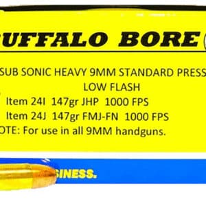 Buffalo Bore 9mm Luger 147 gr Subsonic JHP 20 per box ammunition