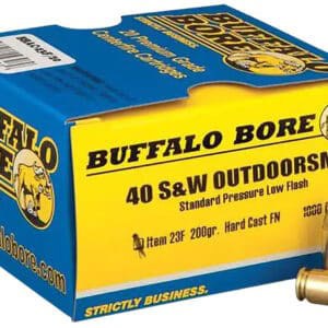 Buffalo Bore Outdoorsman Strictly Business .40 S&W 200 gr hard cast flat nose ammunition box