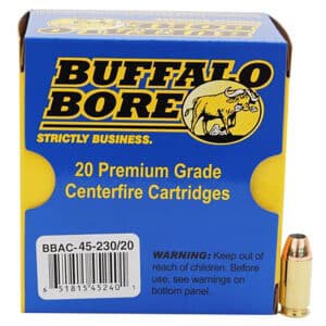 Buffalo Bore Ammunition .45 ACP +P 230 gr Jacketed Hollow Point box, 20 rounds
