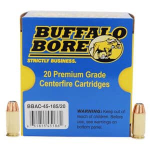 Buffalo Bore Personal Defense Strictly Business .45 ACP +P 185 gr Jacketed Hollow Point ammunition 20-round box