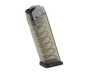 ETS Group 17-round carbon smoke polymer 9mm magazine for Glock pistols with translucent body