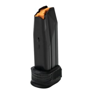 FN 509C 15-round 9mm black steel magazine with polymer baseplate and mag sleeve