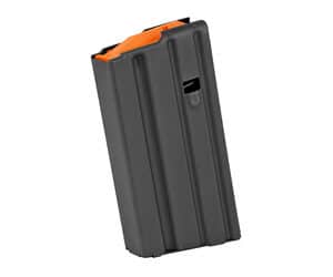 ASC 20-round stainless steel AR-15 magazine, black body with orange follower