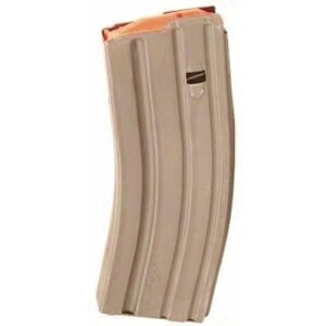 ASC .223 Remington 30-round stainless steel AR magazine, dark earth finish, orange follower