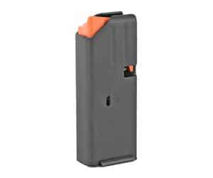 DuraMag SS 9mm 10rd Colt-pattern AR-15 magazine in black stainless steel with orange follower