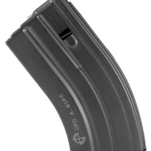 DuraMag 20-round stainless steel AR-15 magazine in black with gray follower