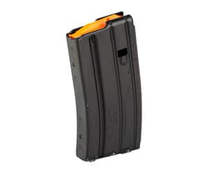 DURAMAG 20-round aluminum AR magazine in black and orange finish