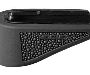 Hogue overmolded rubber grip extension base pad for Glock 43 9MM 6‑round magazines in black