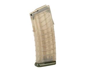 Steyr AUG 30-round OEM polymer magazine with clear body and OD green floor plate