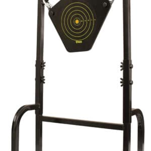 SME Products 9.5-inch black steel gong target on stand, 10mm NM500 steel