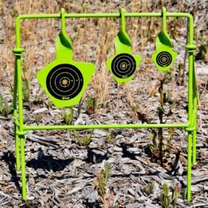 SME SMEST22FLD folding steel spinning target with black/green bullseye plates