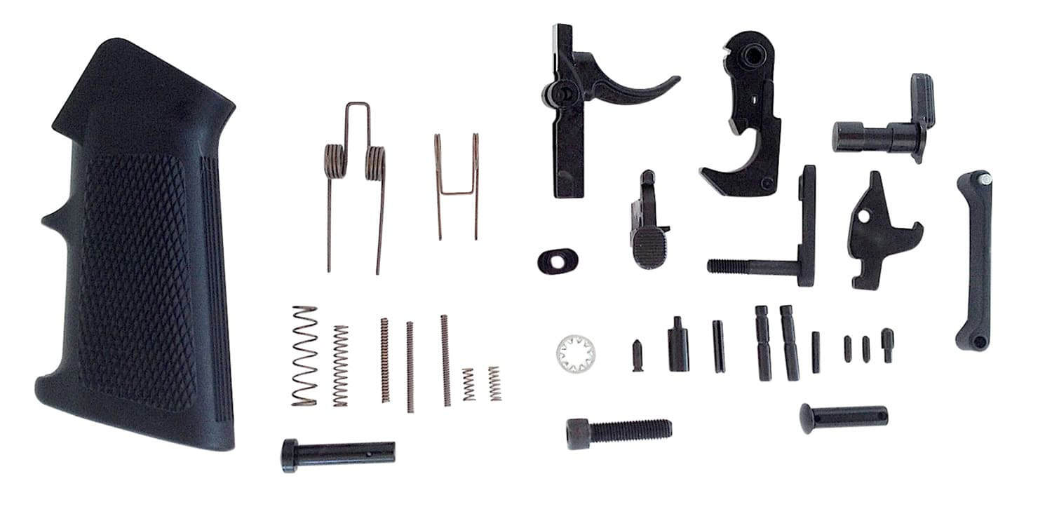 LBE Unlimited AR15 Complete Lower Parts Kit 5.56 with pistol grip and trigger guard, black