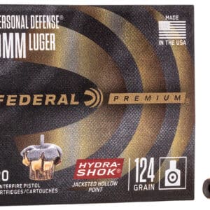 Federal Premium Hydra-Shok 9mm Luger 124 gr JHP ammunition box