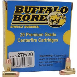 Buffalo Bore 27F20 .380 ACP 95 gr FMJ Flat Nose ammunition box, 20 rounds