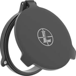 Leupold Alumina 52mm flip-back scope lens cover in matte black aluminum