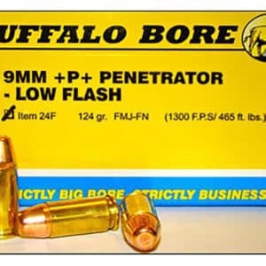 Buffalo Bore 24F20 Penetrator 9mm 124gr FMJ flat nose ammunition box