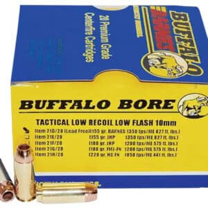 Buffalo Bore 10mm 155gr Barnes TAC-XP ammunition box, 20 rounds per box