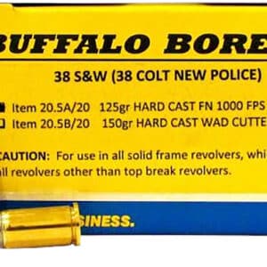 Buffalo Bore 205A20 .38 S&W 125gr Hard Cast Flat Nose Ammunition Box