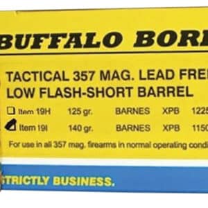 Buffalo Bore 19I20 Strictly Business .357 Magnum 140 gr Barnes VOR-TX XPB ammunition box