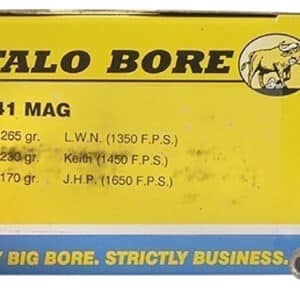 Box of Buffalo Bore .41 Remington Magnum 170 gr Jacketed Hollow Point ammunition, 20 rounds