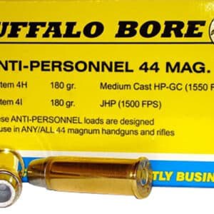 Buffalo Bore 4H20 .44 Rem Mag 180 gr Medium Cast Hollow Point ammunition box