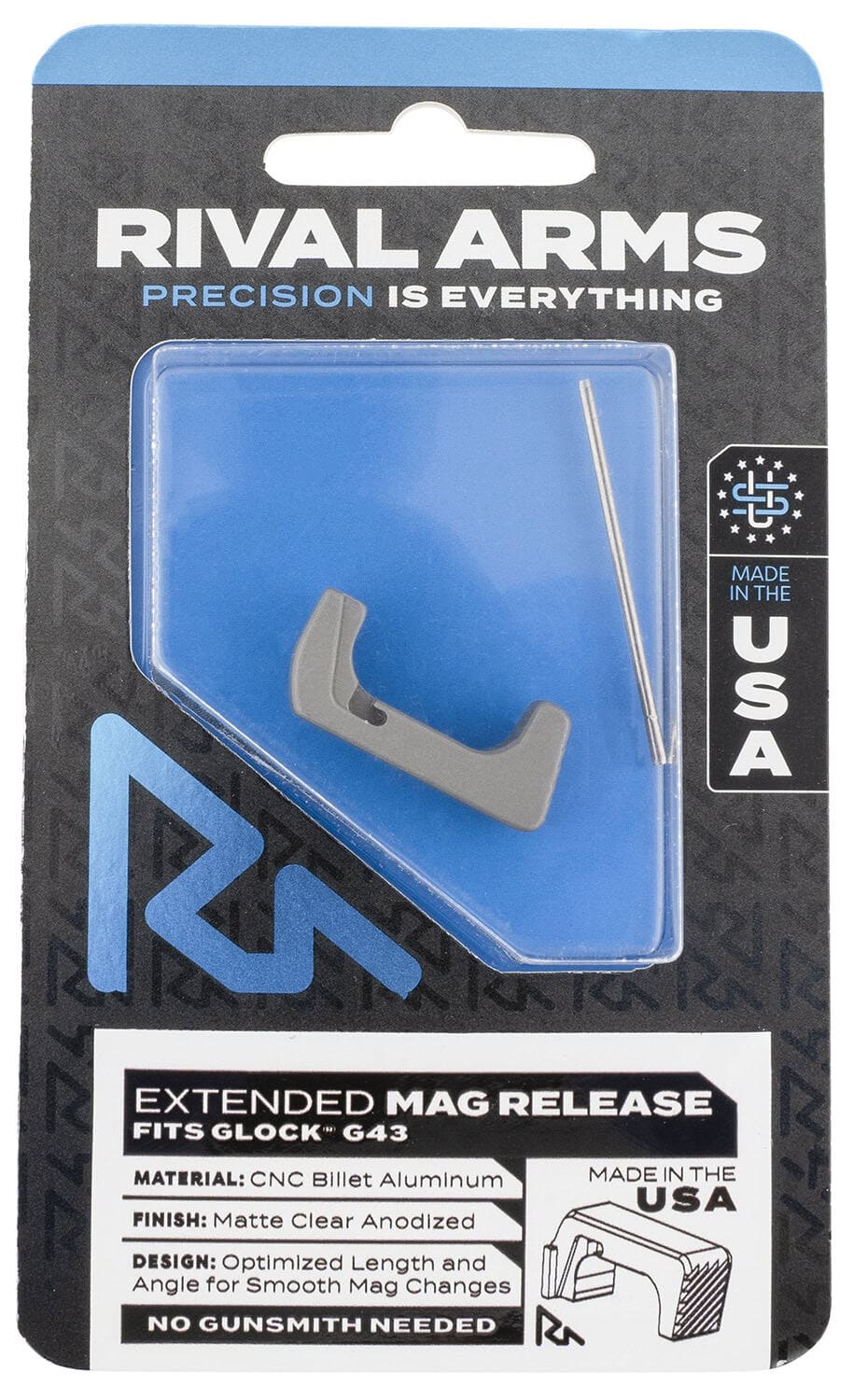 Rival Arms extended aluminum magazine release for Glock Model 43