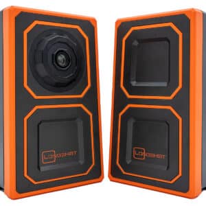 Longshot Ranger+ target camera black and orange with built-in stand legs