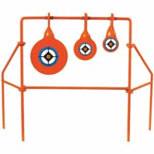 Do All Outdoors .22 Triple Spinner steel target with 3 inline spinners and foldable 4-leg stand
