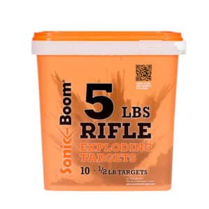 Sonic Boom 1/2 lb exploding rifle target 10-pack canister in blaze orange jar