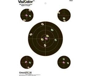 Champion VisiColor 13x18 paper targets 10-pack showing multi-colored impact halos