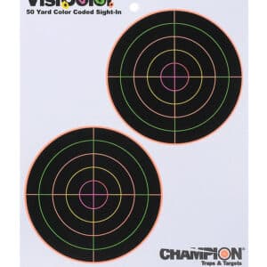 Champion VisiColor 5-inch double bullseye paper targets, 8.5x11, 10 pack, multi-color