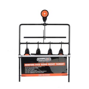Champion Rimfire Five Gong Auto Reset Target black and orange five steel gongs standing frame