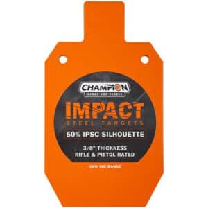 Champion Impact 50% IPSC steel silhouette target in orange, laser-cut 3/8" AR500-comparable steel