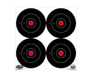 Birchwood Casey Dirty Bird bullseye paper targets 12-pack with high-contrast white splatter