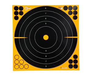 EZ-Aim Adhesive Splash 12-inch Bullseye Target 10-pack, black/orange with yellow impact highlights