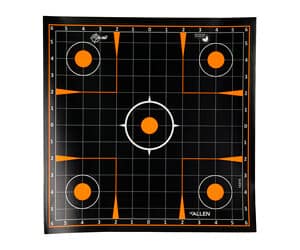EZ-Aim Splash reactive self-adhesive paper target 12x12 sight-in grid 10-pack black and orange with yellow halo