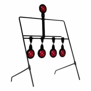 Allen EZ-Aim Deflector Resetting Spinner Target System folding steel frame with five discs, black and red